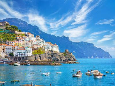 Beautiful Amalfi on hills leading down to coast