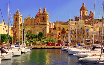 Traditional Maltese architecture and yachts in the harbour of Valletta, Malta