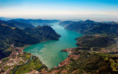 An aerial view of Lake Iseo