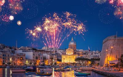 Fireworks in Valletta (Malta) during New Year celebration