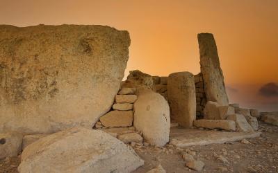 Megalith forms wall in neolithic temples of Hagar Qim, Malta