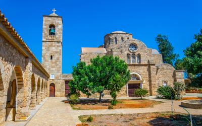 Inner courtyard of Saint Barnabas Monastery near Famagusta, Cyprus