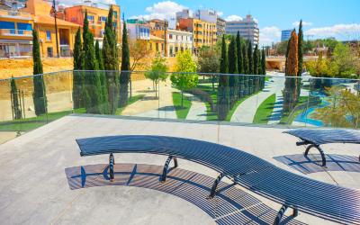 Benches at Eleftheria Square in Nicosia Cyprus. D'Avilla Garden central park in Nicosia