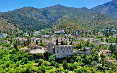 Bellapais Monastery in Kyrenia, North Cyprus with sun day