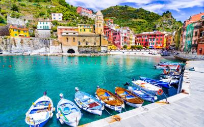 Cinque Terre, Italy   Scenic view of marina In colorful fishermen village Vernazza, Liguria