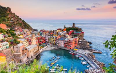 Vernazza village at sunset. Cinque Terre National Park, Liguria Italy.