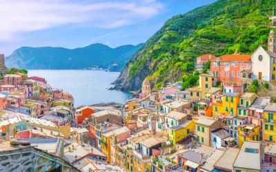 Vernazza village with typical colorful multicolored buildings houses