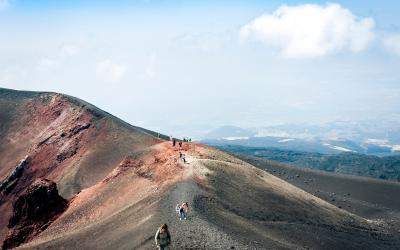 People walking on Mount Etna